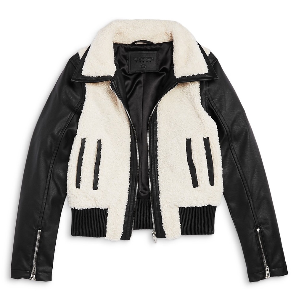 Girls Blank NYC Black Faux Leather & Sherpa Bomber Jacket (Big Kid), sz XL